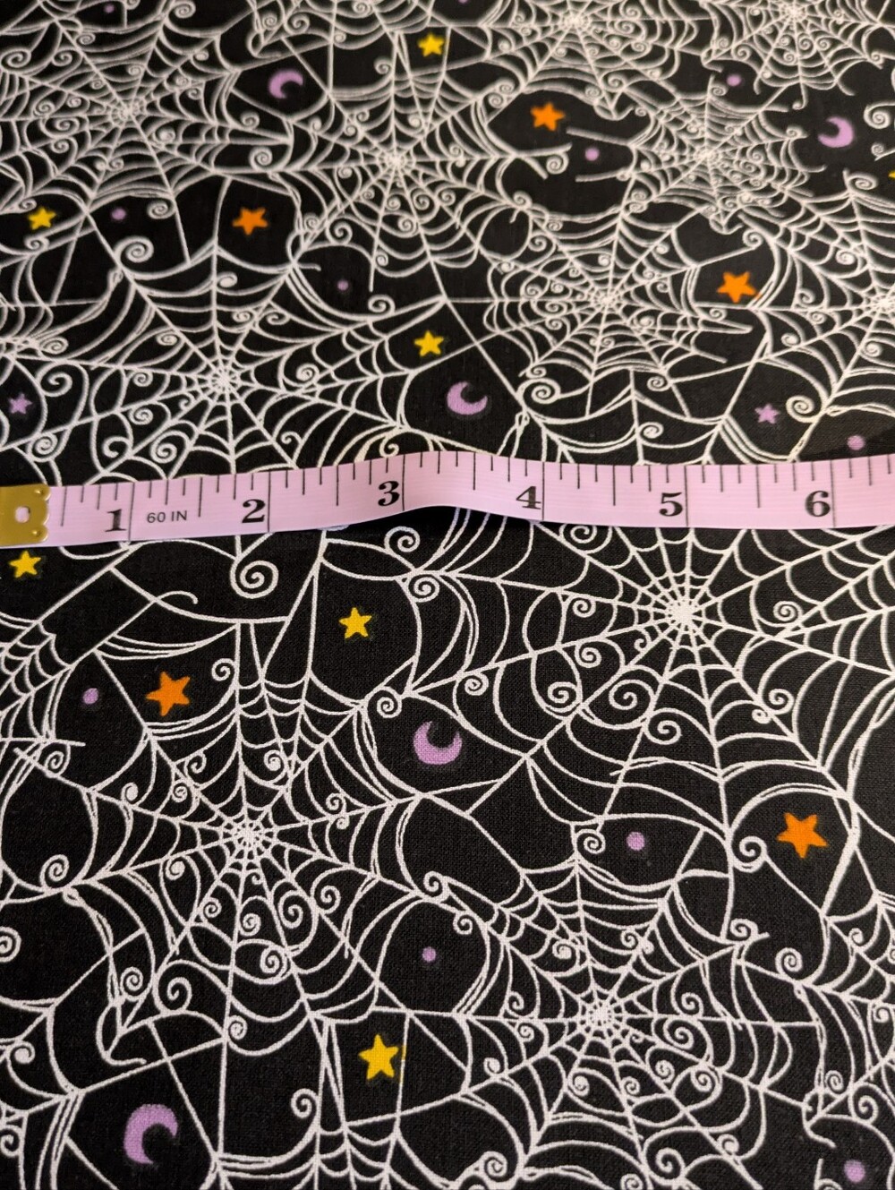 Spooky Web Print Cotton Fabric - Black with White, Purple & Orange
